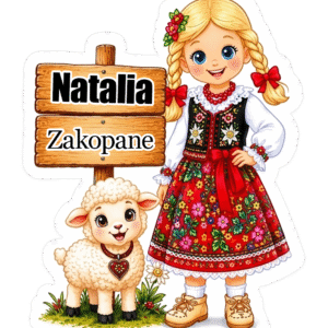 Magnes Dziewczynka strój góralski + IMIĘ + Miejscowość