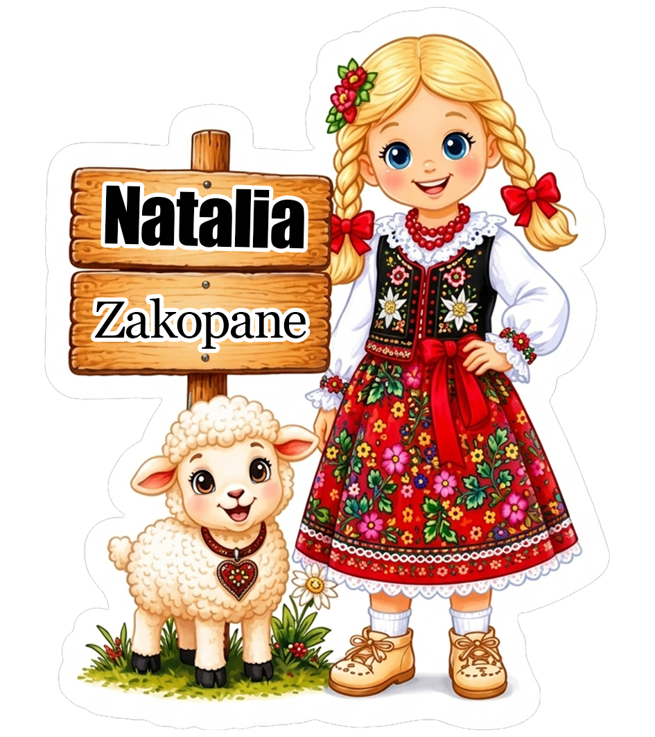 Magnes Dziewczynka strój góralski + IMIĘ + Miejscowość